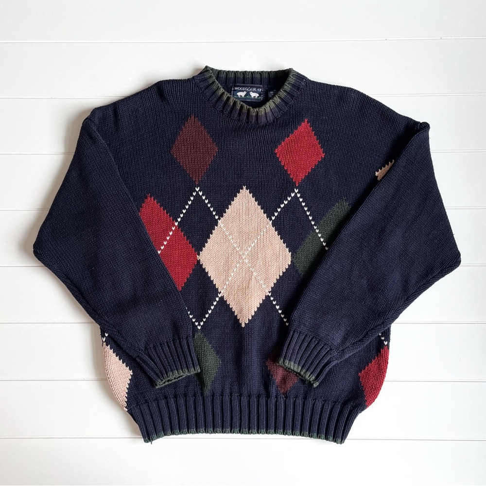 Men's Argyle Crewneck Sweater - Navy, Red, and Cream